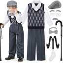 FancyFun 9 Pcs 100 Days of School Costume for Boys Old Man Costume for Kids Grandpa Dress Up Outfits Set, Size: 11-13Years