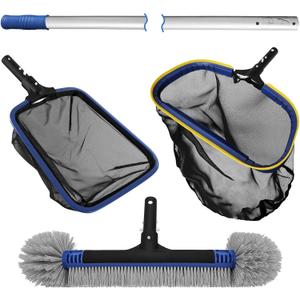Poolvio 5-in-1 Pool Cleaning Kit - Includes Semi-Deep Skimmer Net, Aluminum Leaf Rake, 20' Pool Brush with 13ft Adjustable Pole