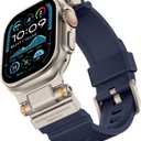 Compatible with Apple Watch Ultra 2/1 Band 49mm/46mm/45mm/44mm/42mm for Men, Metal Connector with Silicone Sport Band for iWatch Ultra Series 10/9/8/7/6/SE/5/4/3/2/1, Navy Blue/Titanium