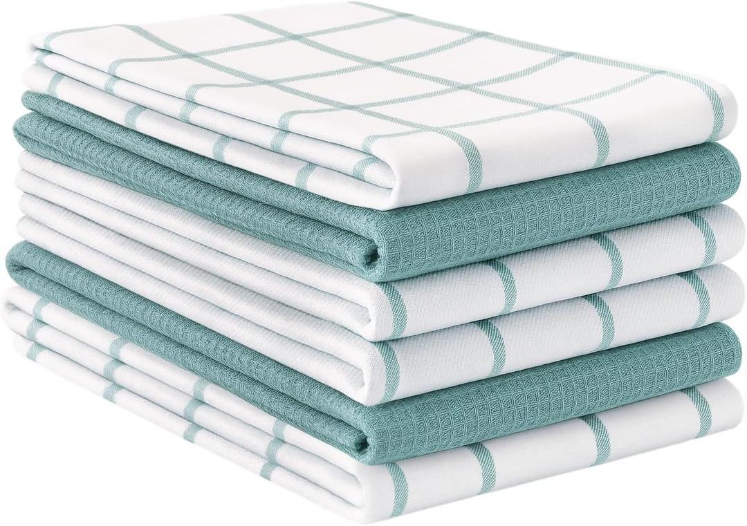 LANE LINEN Cotton Kitchen Towels and Dish Cloths Set, 3-Pack Absorbent, Quick-Drying Dish Towel, 18" x 28", Soft, Premium Hand and Tea Towels - Aqua