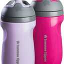 Tommee Tippee Insulated Sportee Bottle, for 12m+, 9oz, Pack of 2 Non-Spill Toddler Water Bottles, Lilac and Plum, with Two-Piece Valve to Help Stop Spills, Bite-Resistant Spout and Easy-Hold Handle