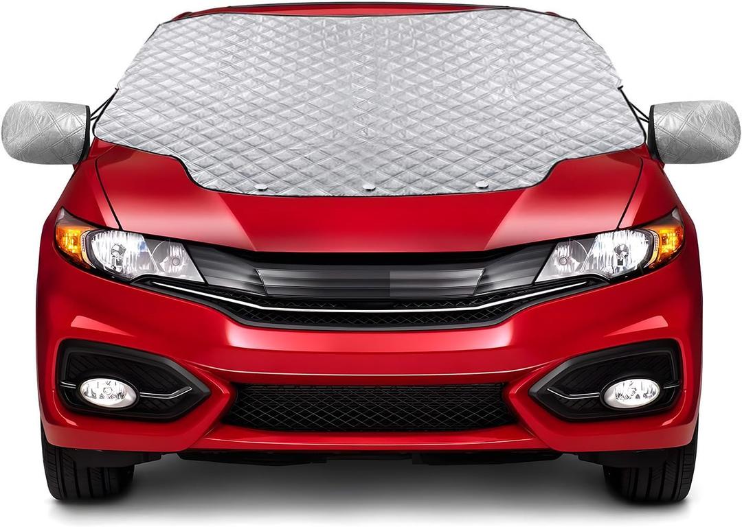 Gintenco Car Windshield Snow Cover, Frost Ice Windscreen Covers with Magnetic Edges, 4 Layers Thickness Snow Protector Covers with Side Mirrors Cover Easy to Use for Car SUV CRV Trucks (Large)