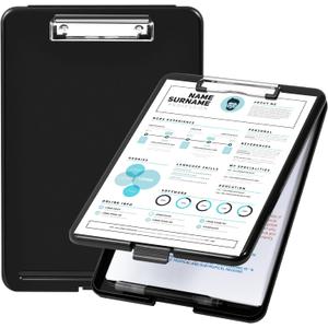 Amazon Basics Sturdy Plastic Storage Clipboard for School & Office Supplies, Lightweight, Black, 2-Pack