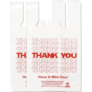 YoYoRain White Thank you T shirt bag, Grocery shopping bag Reusable and Disposable Supermarket Bag 11''x6''x21'' 100PCS (Large)