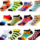 WeciBor Men's Funny Novelty Colorful Ankle Socks Cool Casual Cotton Low Cut Socks Pack of 12 (7.5-12, Orange/Yellow/Red/Multicolor Geometric-12b)