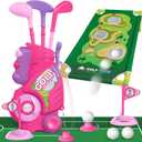 Liberry Toddler Golf Set for 2 3 4 Years Old Girls Boys, Upgraded Kids Golf Cart with Golf Cornhole Board & Putting Mat, Indoor and Outdoor Golf Toys Birthday Gift, Pink
