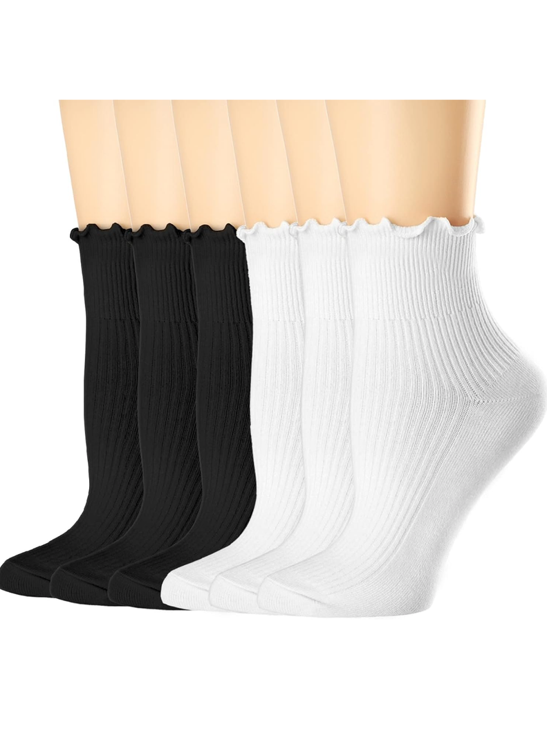 Mcool Mary Womens Socks, Ruffle Turn-Cuff Casual Ankle Breathable Cool Knit Cotton Lettuce Crew Frilly Sock, 6 Pack