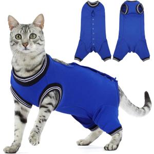 T'CHAQUE Cat Surgery Recovery Suit for Female Male, Cat Onesie Pet Surgical Pajamas Hind Legs Long Sleeve, Abdominal Wound Skin Diseases, E-Collar Alternative, Spay/Neuter Recovery Suit, RoyalBlue-XL