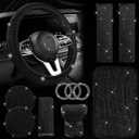 11 Pcs Bling Car Accessories Set,Bling Car Accessories Set for Women,Steering Wheel Cover for Women Universal Fit 15 Inch,Rhinestone Center Console Cover(Black)