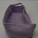 Woven Cotton Rope Storage Basket with Handles for Organizing Shelves Closet Small Cat Dog Pet Toy Baskets Box Bin Decorative Rectangle Baby Nursery basket Gift Basket Empty (Light Purple)