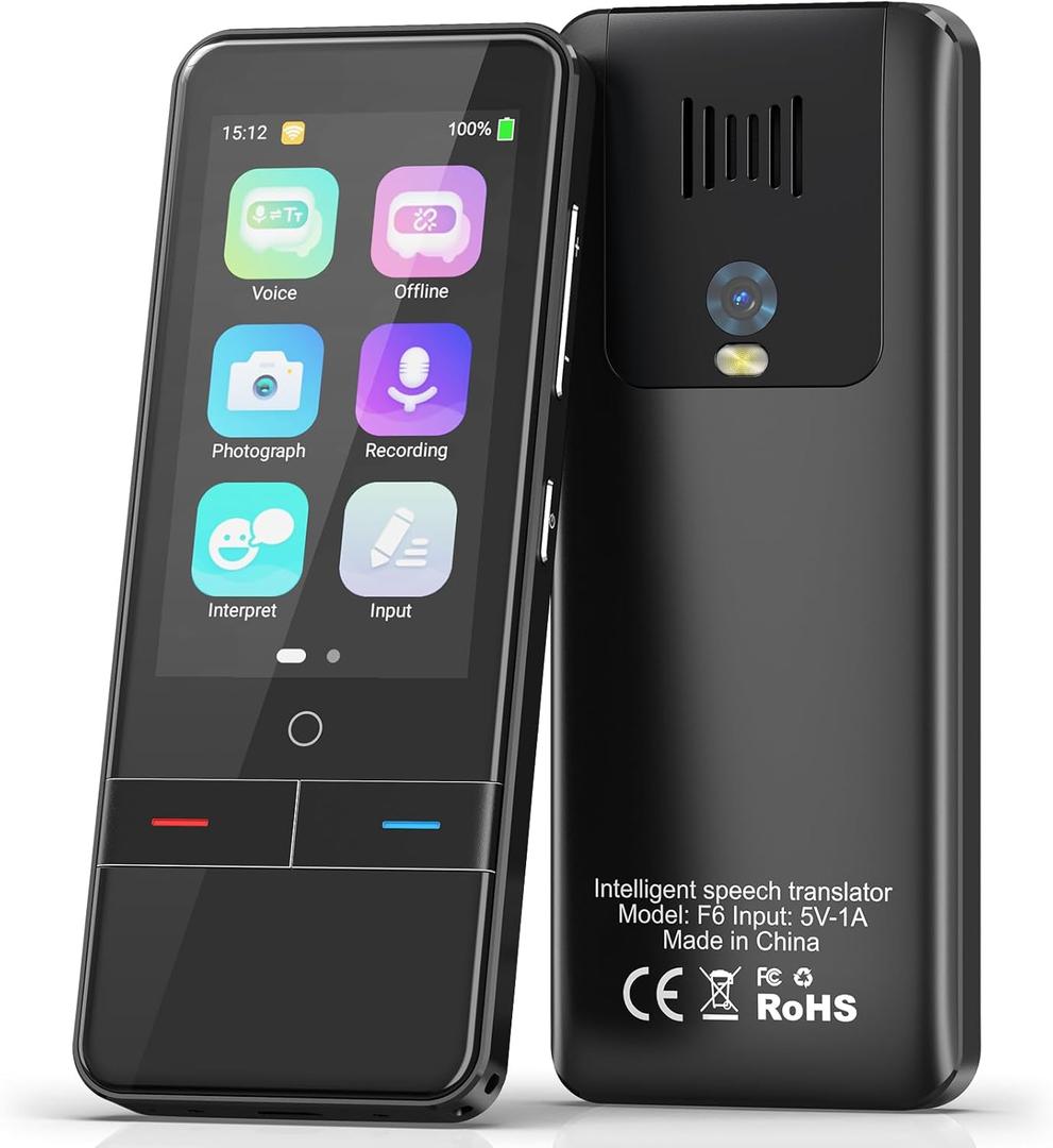 Language Translator Device No WiFi Needed，139 Languages Offline Online Voice Photo Translation，Portable Two-Way Instant Translator, High Accuracy Real-Time(0.5s) for Travel, Business, Learning (Black)