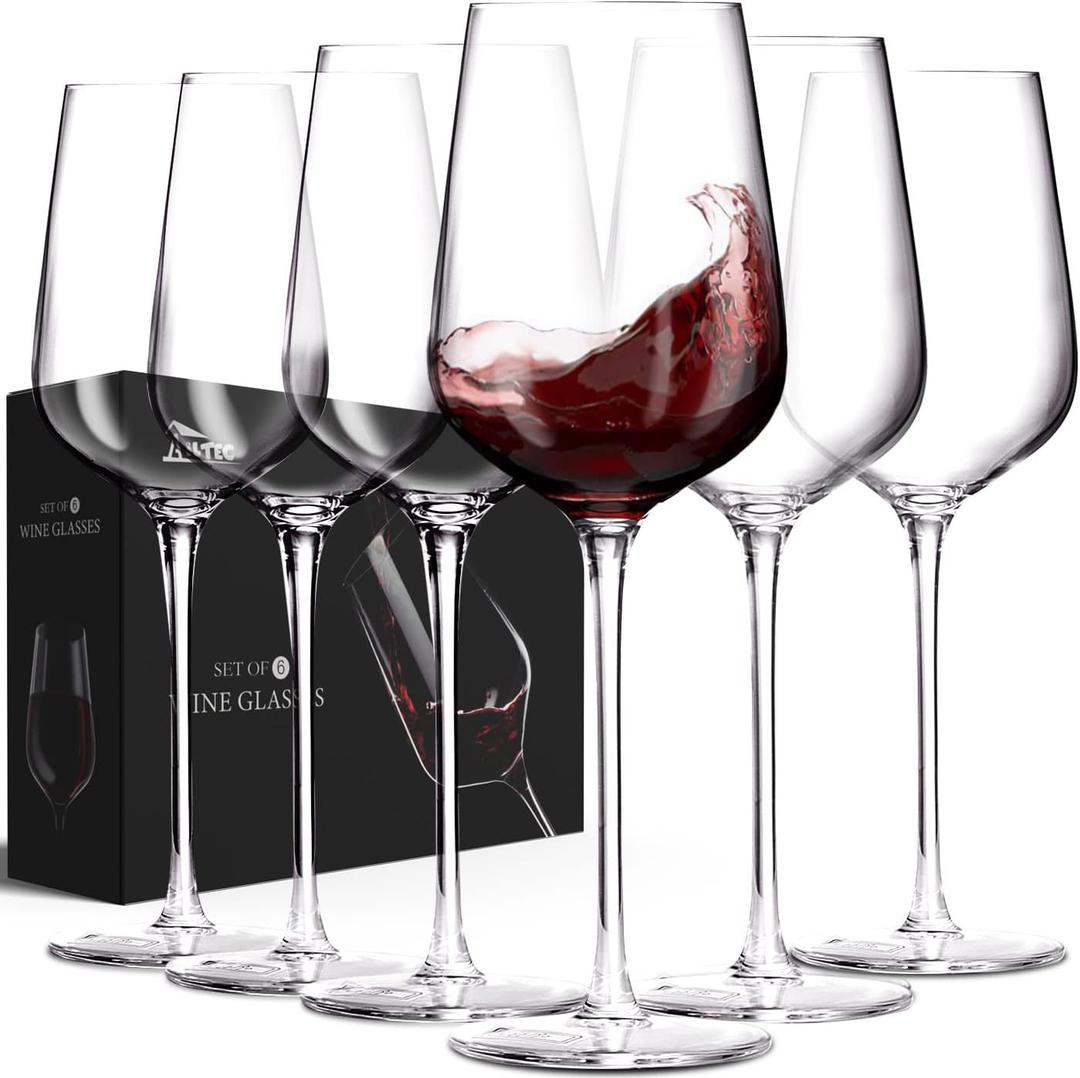 Wine Glasses Set of 6, Crystal Glass with Stem for Drinking Red/White/Cabernet Wine as Gifts Sets, Clear Lead-Free Premium Blown Glassware (19oz, 6 pack)