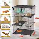 Large Cat Cage Indoor, 3-Tier Cat Enclosure 28"x18"x42", Multi-Level Cat Playpen for 1-2 Cats Kittens, Metal Wire Cat Crate with Hammock & Ramp, Small Pet Cage for Rabbit Guinea Pig Ferret