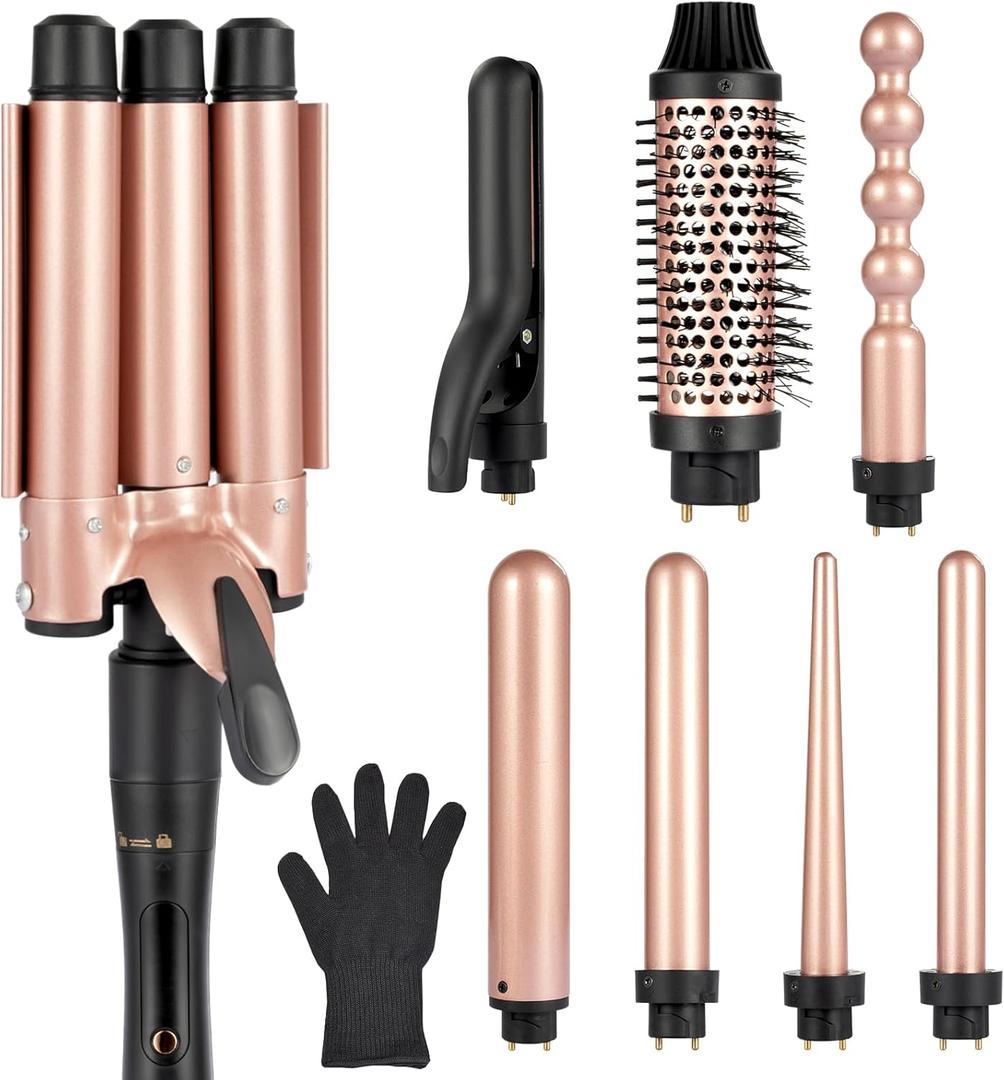 Ideal Swan 8 in 1 Curling Iron Set, Hair Curler Set with Curling Brush and 7 Interchangeable Ceramic curlers Wand (0.35"-1.25), Hair Curler for Women All Hair Types and Travel Use, Gifts for Women