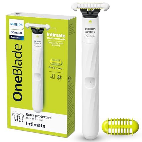 Philips Norelco OneBlade Intimate, Designed for Pubic Grooming, Trim & Shave with Extra Skin Protection, Waterproof, Model QP1924/70 (Handle (Pack of 1))