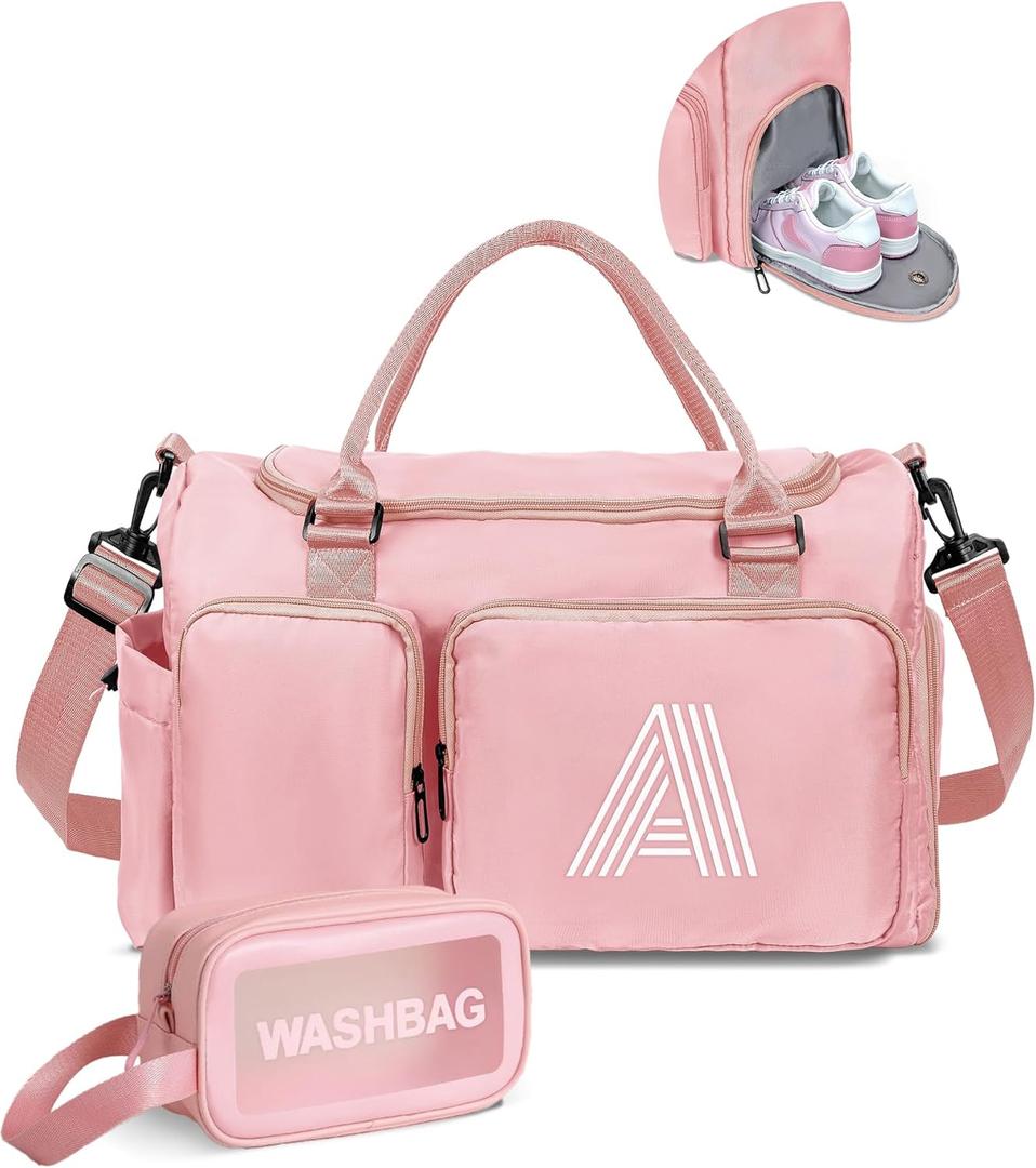 Women Teen Girls Gift Personalized Duffle Bag: Letter Carry on bags, Dance Cheer bag Sports for Girl, Kid Gymnastics Bags, Birthday Gifts for Women Girls Kids Teens Mom Teacher (baby pink)