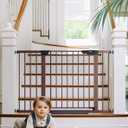 Cumbor 29.7-48" Baby Gate for Stairs, Mom's Choice Awards Winner-Dog Gate for Doorways, Auto Close Safety Pet Gate for Dogs Indoor, Easy Install Pressure Mounted Child Gate with Walk Thru Door, Brown