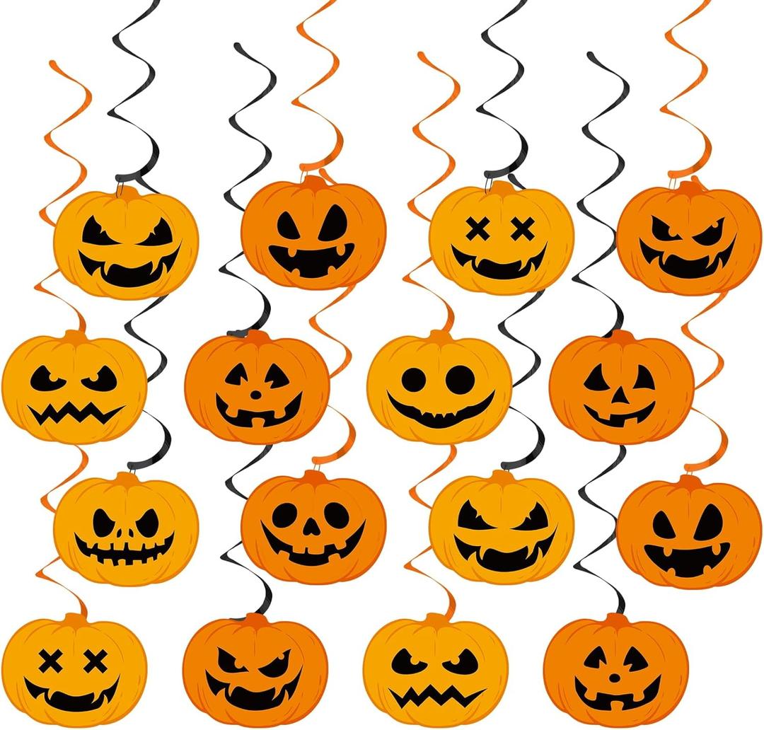 60PCS Halloween Pumpkin Party Swirls Decorations Little Pumpkin Hanging Swirls Black Orange Halloween Ceiling Hanging Decor Supplies for Ghost Parties Birthday Pumpkins Theme Party Favors