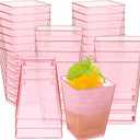 Mifoci 25 Pcs Pink 5 oz Plastic Dessert Cups Appetizer Cups for Parties Mini Square Disposable Dessert Bowls Parfait Bowls for Pudding Fruit Yogurt Ice Cream Mousse