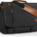 ESTARER Men's Messenger Bag 17.3 Inch Upgraded, Water-resistant Canvas Laptop Bag, Computer Shoulder Bag for College Travel Work, Dark Grey