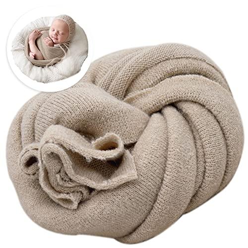 Newborn Posing Wrap Newborn Photography Props Soft Stretch Knit Blanket Handmade Wrap for Baby Boys Girls Photoshoot, Sand
