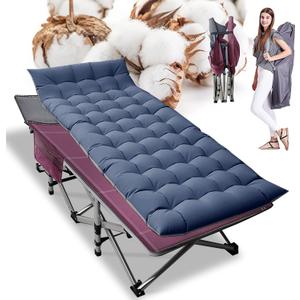ABORON Camping Cot for Adult 28" Extra Wide, Heavy-Duty 1200D Oxford Cot for Sleeping, Portable Folding Camp Bed with Mat & Carry Bag, 75" X 28"