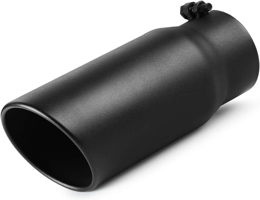 A-KARCK 4 Inch Inlet Exhaust Tip, Bolt On 4" Inlet 5" Outlet 12" Long Black Coating Exhaust Tailpipe Tip, Stainless Steel Rolled Edge