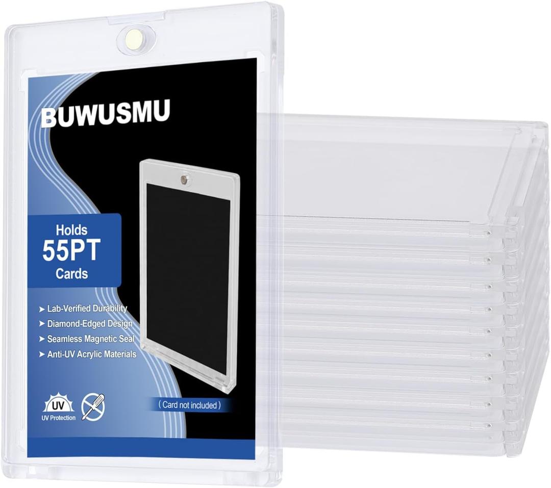 50 Pcs 55 Pt Acrylic Magnetic Card Holders(2.5 x 3.54 Inch), One Touch Card Holder Clear Card Protectors Hard Plastic Magnetic Card Case for Sports Baseball Trading Card Storing Displaying