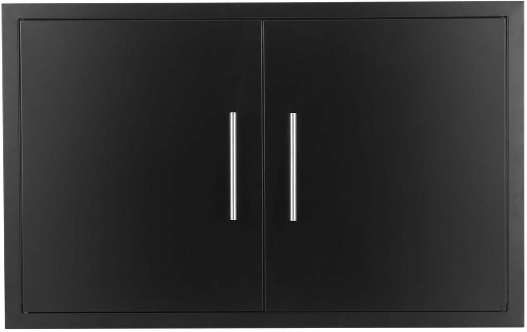 JIE JIN Outdoor Kitchen Doors 30" W X 21" H Double Doors 1.2mm Thickness Stainless Steel BBQ Access Door BBQ Island Doors Outdoor Kitchen Accessories Door for Outdoor Kitchen BBQ Island (Black)
