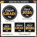 Graduation Decorations 2026, 200 Pcs Class of 2026 Graduation Party Supplies Kit with Paper Plates, Luncheon and Cocktail Napkins, Congrats Grad Decorations for 50 Guests (Black and Gold)