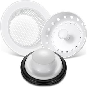Mudder 3 Pcs Kitchen Sink Drain Strainer and Stopper Stainless Steel Garbage Disposal Plug with Handle Universal Anti-Clogging Kitchen Sink Filter Sieve Basket Strainer (Porcelain White)