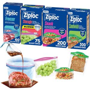 Ziploc Brand 635 Count Food Storage and Sandwich Bags Variety Pack