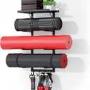 Yoga Mat Holder Wall Mount, Yoga Accessory Mat Storage Rack, Home Gym Accessories Organizer, Floating Shelf and Hooks for Hanging Foam Roller/ Band/ Workout Equipment at Pilates Fitness Class
