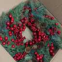 22 Artificial Christmas Wreath Norfolk Pine Wreath for Front Door with Pine Needles Red Berries Big Pinecones Christmas Decorations for Winter Farmhouse Wall Indoor Outdoor Home Holiday Xmas Decor (Green and Red)