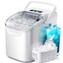 Crzoe Ice Makers Countertop with Handle, 2 Sizes of Ice, 8 Bullet Ice Cubes in 6 Mins, 26Lbs/24H, Portable Ice Maker with Self-Cleaning, Ice Machine for Home&Kitchen&Office&Party (White)