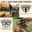 2 in 1 Garden Leaf Rake & Leaf Scoops, Adjustable Leaf Rake for Lawns with Grabber, Hand Rakes for Picking Up Leaves,Pine Needles, Gravel (Black)