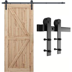 SMARTSTANDARD 7ft Barn Door Hardware Kit, Sliding Door Hardware, Black, Fit 42" Wide Door Panel (I Shape Hanger)