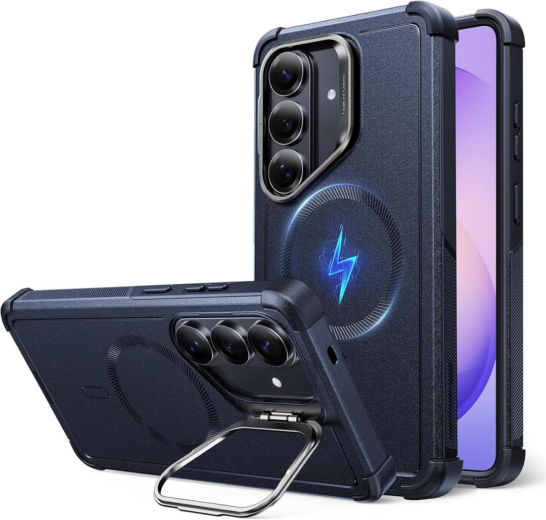 ESR for Samsung Galaxy S26 Ultra Phone Case with Stash Stand, 7X Military-Grade Drop Protection, Shock-Absorbing Rugged Cover, Compatible with MagSafe Accessories, Cyber Series, Navy Blue