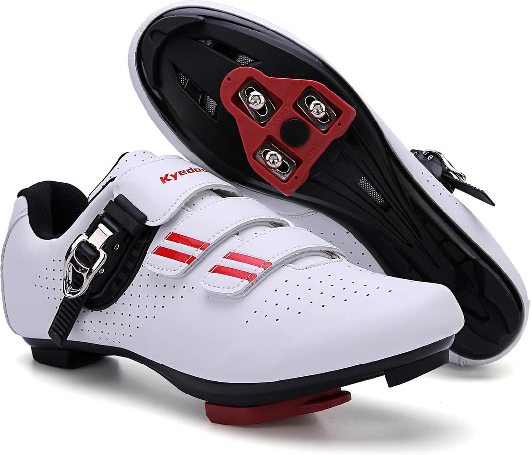 Mens Womens Cycling Shoes Compatible with Pelaton Bike Shoes Road Bike Shoes Riding Bicycle Pre-Installed with Delta Cleats Clip Indoor Outdoor Pedal (9.5 Women/7.5 Men, White)