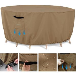 Tempera Patio Table Cover , Sectional Sofa , Dining Set Cover Outdoor , Anti-Fading , Waterproof for Outside Furniture, 110"D x 27.8"H, Taupe