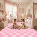 GarveeHome Checkered Pink 9x12 Area Rug for Living Room Bedroom