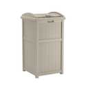 Suncast Hideaway Outdoor Trash Can with Lid - 30 Gallon Trash Can, Light Taupe, Decorative Wicker-Style Garbage Bin, Weather-Resistant Resin Fits 30-33 Gallon Bags, Ideal for Patio & Yard, Made in USA