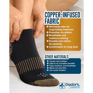 Doctor's Select Copper Ankle Compression Socks for Women and Men - 3 Pairs | Athletic Running Plantar Fasciitis Socks (Large)