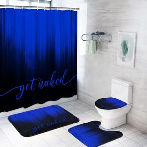 ArtSocket 4PC Blue Black Ombre Get Naked Modern Simple Shower Curtain Sets Bathroom Decor with Rugs, Non-Slip Rug,Toilet Lid Cover, Bath Mat and 12 Hooks 72x72 inches