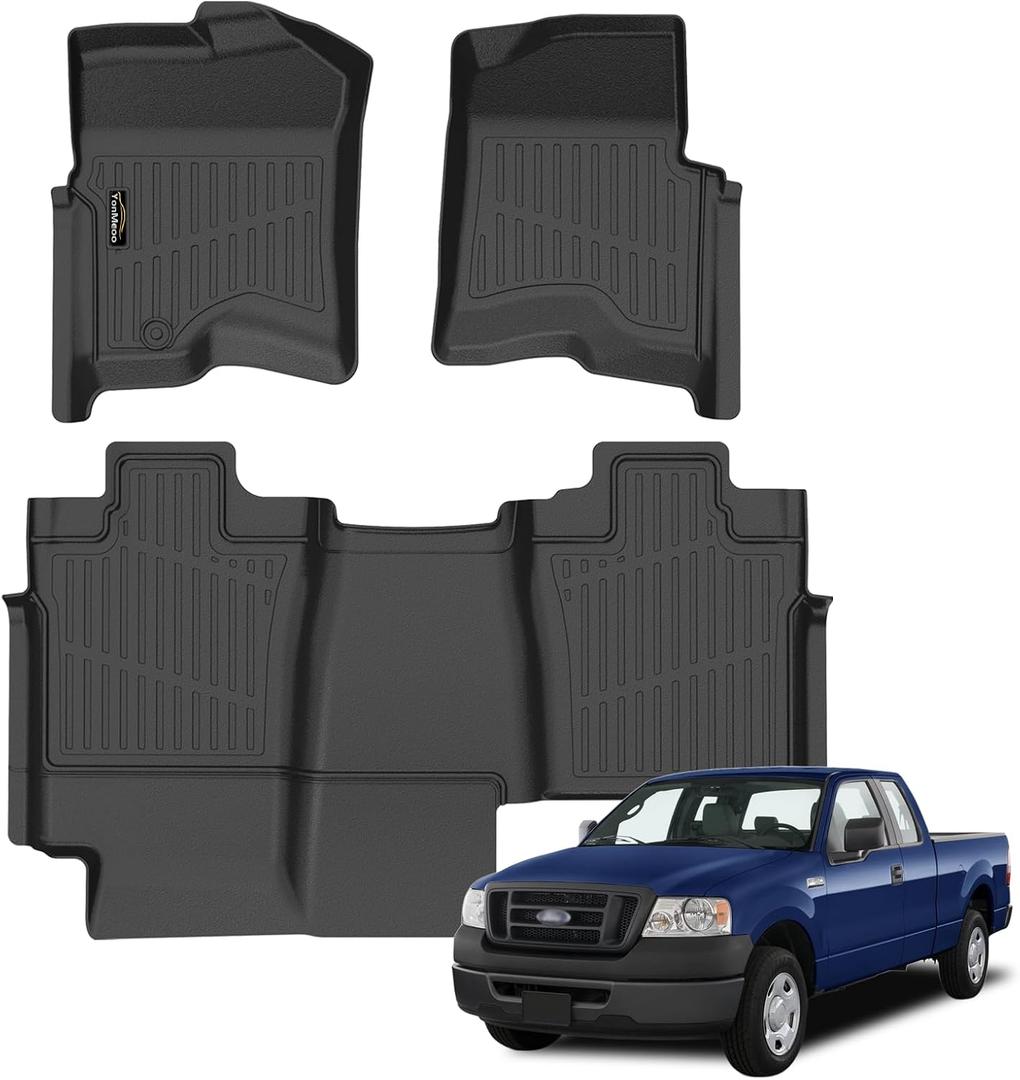 Floor Mats for 2004-2008 Ford F-150 SuperCrew Cab & for Lincoln Mark LT Crew Cab 2006-2008 All Weather TPE Floor Liners Custom Fit for 2008 F-150 1st & 2nd Row Anti-Slip Full Set Car Mats