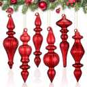 Liliful 6 Pcs 6.3 Inch Burgundy Red Mercury Glass Finial Christmas Hanging Finials Ornaments Assorted Mercury Glass Decor for Christmas Xmas Tree Vintage Holiday Decoration
