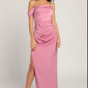 Pink Rose Satin Asymmetrical Off-the-Shoulder Dress. XL