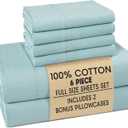 Casa Platino Full Sheets Sets  100% Cotton Full Sheets Cooling with 4 Pillowcases, 15" Deep Pocket Fitted Sheet, Crisp & Smooth Feel, Ultra Soft & Cozy, Fit  Blue Sky