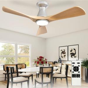 Depuley 42-Inch Ceiling Fans with Lights: Wood 3 Blade Flush Mount Low Profile Ceiling Fan for Bedroom - Dimmable Indoor Outdoor Fan with Remote Control Ultra Quiet DC Motor Timer