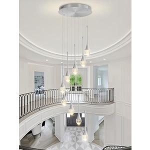 ykolupty 9-Lights Silver Staircase Chandeliers Crystal Bubble Raindrop Pendant Chandelier 100'' High Ceiling Living Room Crystal Chandeliers Dimmable 2700-6000k LED Loft Ceiling Lighting